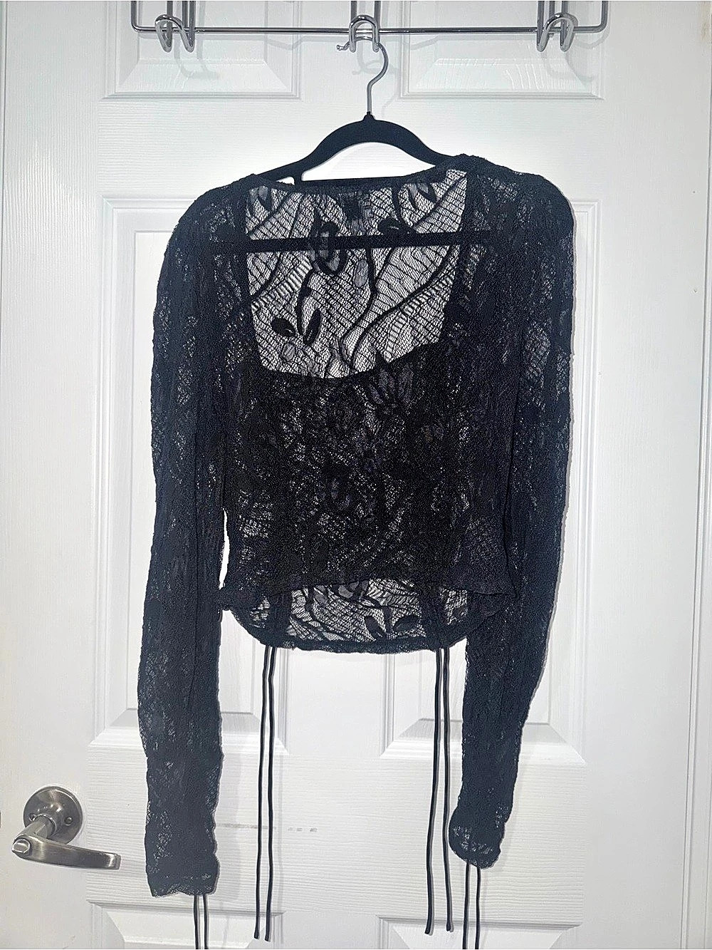 Guess Black Lace Long Sleeve Crop Top